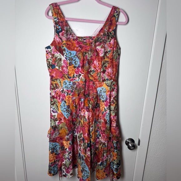 Sundance Silk Orange Red Floral Midi Dress Ruffle Havana - Picture 3 of 6